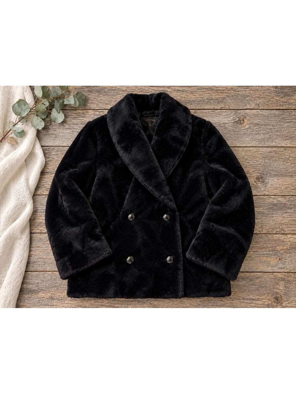 Jordache Women's Black Faux Fur Pea Coat